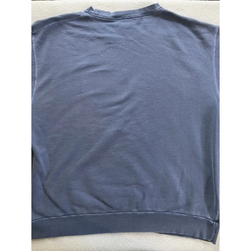 Cabela's Mens 2XL Short Sleeve Sweatshirt Blue French Terry Cotton Stains Grunge